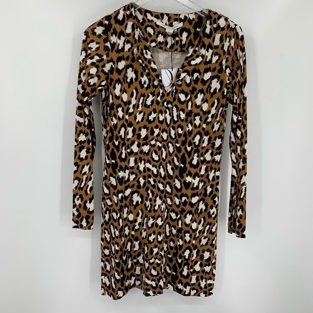 DVF Diane von Furstenberg Reina Spotted cat camel tunic dress leopard silk new 8